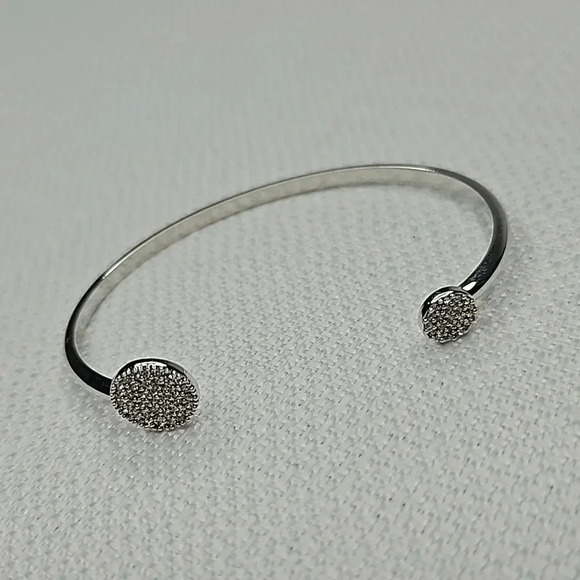 Stella & Dot Pave Disc Cuff Silver Bracelet - Picture 1 of 11